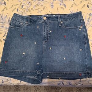 Embroidered Denim Shorts